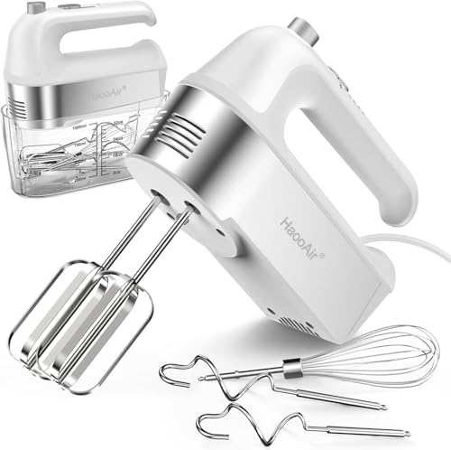 HaooAir 450W Elektrischer Handmixer, 5-Gang-Handmixer mit Messbecher-Aufbewahrungsbox, 5 Edelstahl-Zubehörteilen, Turbo-Funktion, Auswurftaste, Küchenmixer zum Backen und Kochen von Haooair
