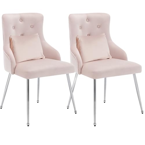 Esszimmerstühle aus Stoff mit Knopfheftung, 2er-Set Esszimmerstühle mit Knopfmuster, Gepolsterter Sessel mit Metallbeinen, Moderner Loungesessel, Schlafzimmer-Wohnzimmerstuhl mit Lendenkissen von Haooyeah