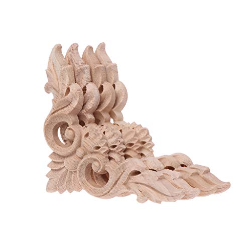 Haorw 4 Stück Holz Geschnitzte Aufkleber 8x8cm - Natürlich Holz Ornament Blume Schnitzerei Verzierung Schrank Möbel Ecke von Haorw