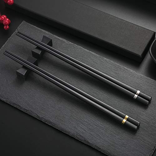 2 pair Gold und Silber Alloy Japanische EssStäbchen schwarz + 2 pcs Essstäbchen Ablagen Chopsticks Essstäbchen Edelstahl mit Halter Geschenkset Chinesische Stäbchen Asiatisches Besteck mit Geschenkbox von Haosell
