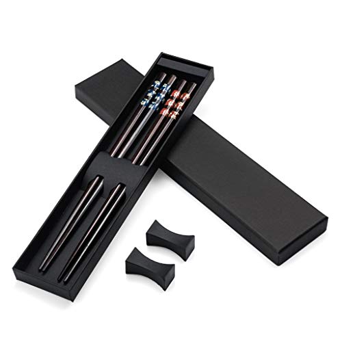 Haosell 2 Paar Set Essstäbchen schwarz + 2 pcs Essstäbchen Ablagen Natur Chopsticks aus umweltfreundlichem hölzernen in Edler Schatulle Geschenkbox Holz schwarz Essstäbchen Chinesische Stäbchen von Haosell