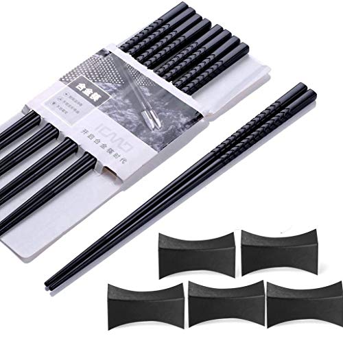 Haosell EssStäbchen 5 Paar + 5 pcs Essstäbchenbblagen Japanische Chopsticks Schwarz chinesische stäbchen Alloy Chopsticks Stäbchen für Asiatisches Geschirr Wiederverwendbare EssstäBchen (Style 1) von Haosell