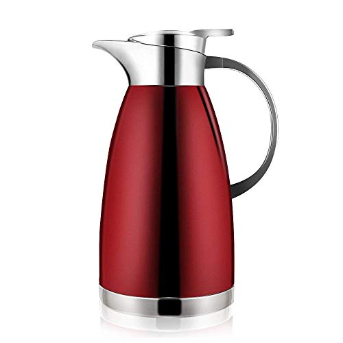 Haosens 1,8 Liter Edelstahl Isolierkanne thermoskanne, Doppelschicht Vakuum kaffeekanne - Elegantes Design, doppelwandige Isolierung (Rot) von Haosens