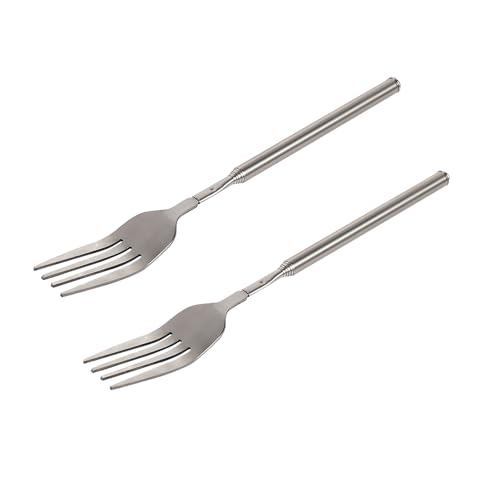 Haosie Ausziehbare Gabel, 22,6 bis 65,4 cm lange Gabel, Teleskopgabel, einziehbare Gabel, Grill, Abendessen, Obst, Dessert, verlängerte Gabel, robustes und langlebiges Edelstahlgeschirr (2 Stück) von Haosie