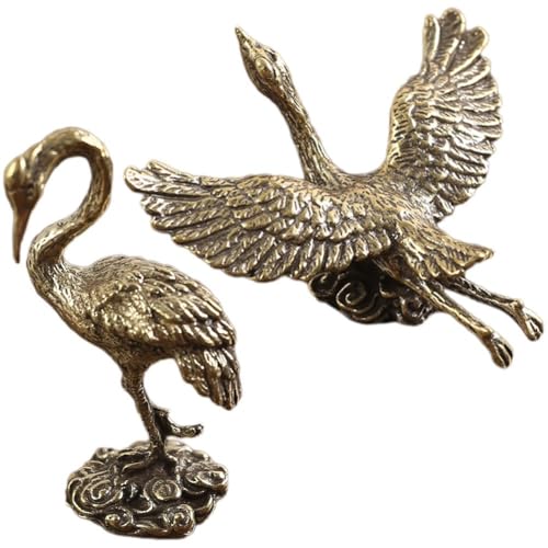 2 Stücke Kran Messing Ornamente Messing Ornamente Feng Shui Metall Desktop Kran Messing Home Vogel Statue Mini Form Büro Tier Statue Vintage von Haowul