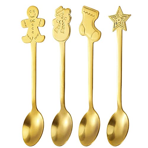 Haowul Edelstahl Weihnachtslöffel 4pcs Weihnachtsstil Kaffee Tee Dessert Getränk Mischlöffel Für Weihnachtsdekorationen von Haowul