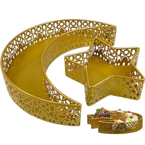 Haowul Eid Mubarak Moon Star Tellerschale Ramadan Dekoration, Muslimischer Mondstar Serving Tablett Geschirr Dessert Lebensmittel Aufbewahrungsbehälter Party Supply von Haowul