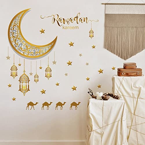 Ramadan Dekorative Aufkleber Mondstern Wandaufkleber Selbstkleber Mubarak Aufkleber Eid Lantern Aufkleber Ramadan Geschenk von Haowul