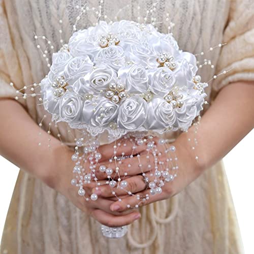 Hochzeit Braut Bouquet Handgefertigte Perle Seidenrosen Halten Blumen Braut Brautjungfer Hochzeit Bouquet Künstliche Seidenblumen Hand Halten von Haowul