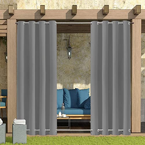 Haoye Outdoor Vorhang Wetterfest mit Ösen Oben und Unten 202x215cm, Terrasse Vorhänge Outdoor Gardinen Wasserdicht Sonnenschutz & Windschutz Balkon Vorhang Blickdicht Ösenschal von Haoye