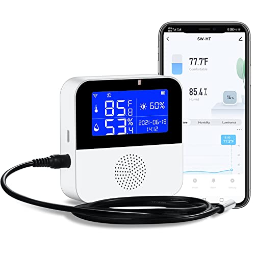 WiFi Temperature Sensor with Waterproof External Probe,Tuya Smart Temperature Humidity Monitor with Backlight LCD Display,Buzzer Alarm &App Notification Alert,Remote Monitor for Incubator Wine Cellar WiFi Temperature Sensor with Waterproof External Probe,Tuya Smart Temperature Humidity Monitor with Backlight LCD Display,Buzzer Alarm &App Notification Alert,Remote Monitor for Incubator Wine Cellar von Haozee