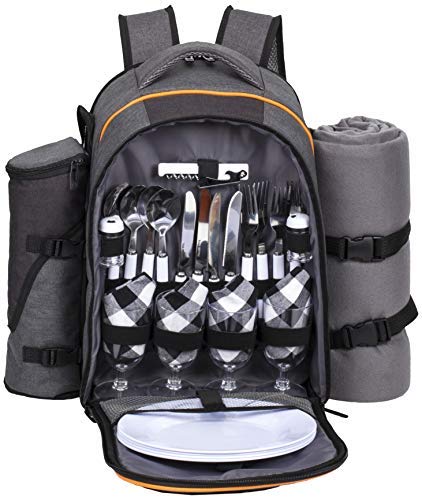 Hap Tim PicknickRucksack für 4 Personen mit isoliertem Kühlerfach, Weinhalter, Fleecedecke, Besteckset, Engagement-Geschenke für Paare, Brautdusche Geschenk, Hochzeitsgeschenke (EU-36021) von Hap Tim