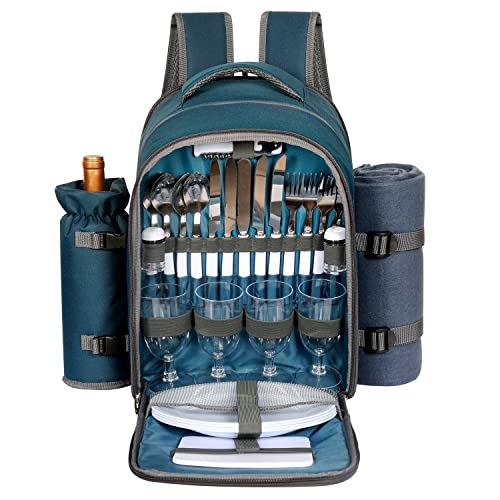 Hap Tim Picknickkorb Rucksack für 4 Personen mit Decke, Weinhalter, Kühlfach, Besteckset, Paare Geschenke, Mr & Mrs Geschenke, Registrierung Hochzeitsregistrierung, Blau (3065-BL) von Hap Tim