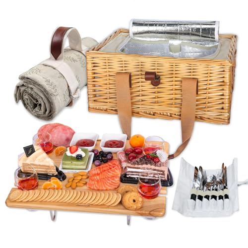 Hap Tim Weiden-Picknickkorb für 4 Personen mit faltbarem Mini-Picknicktisch und großer isolierter Kühltasche und Besteck-Service-Kits für 4 Personen, Paargeschenke, Hochzeitsgeschenke (Y2307-4-CM) von Hap Tim