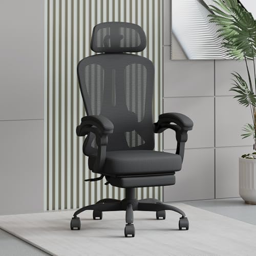 HapGIFT Bürostuhl, ergonomischer Bürostuhl mit Fußstütze, Netz-Computerstuhl für Erwachsene, höhenverstellbar, Schreibtischstuhl mit verstellbarer Kopfstütze, Heimarbeitsstühle mit Armlehne, 158,8 kg von HapGIFTㅤ