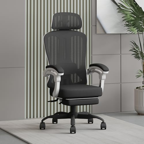 HapGIFT Ergonomischer Bürostuhl, Netz-Computerstuhl mit Fußstütze, verstellbare Höhe, PC-Heimbürostühle, Drehstuhl, Schreibtischstuhl mit Kopfstütze für Erwachsene mit Gliederarmlehne, 159 kg, Schwarz HapGIFT Ergonomischer Bürostuhl, Netz-Computerstuhl mit Fußstütze, verstellbare Höhe, PC-Heimbürostühle, Drehstuhl, Schreibtischstuhl mit Kopfstütze für Erwachsene mit Gliederarmlehne, 159 kg, Schwarz von HapGIFTㅤ