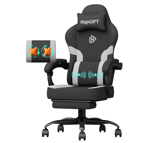 HapGIFT Gaming-Stühle, Computerstuhl mit Fußstütze und Massage-Lendenwirbelstütze, hohe Rückenlehne, ergonomischer Drehstuhl, Gaming-Stuhl mit Armlehnen, Kopfstütze für Erwachsene, 136 kg von HapGIFTㅤ