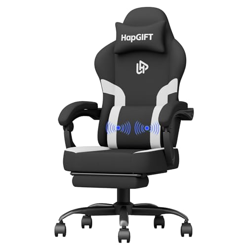 HapGIFT Gaming Stuhl, Gamer Stuhl mit Massagefunktion, Gaming Sessel mit Fußstütze, PC Stuhl mit Verstellbare Rückenlehne, Technikstoff Computer Bürostuhl für Jugendliche, 150 kg, Schwarz Weiß HapGIFT Gaming Stuhl, Gamer Stuhl mit Massagefunktion, Gaming Sessel mit Fußstütze, PC Stuhl mit Verstellbare Rückenlehne, Technikstoff Computer Bürostuhl für Jugendliche, 150 kg, Schwarz Weiß von HapGIFTㅤ