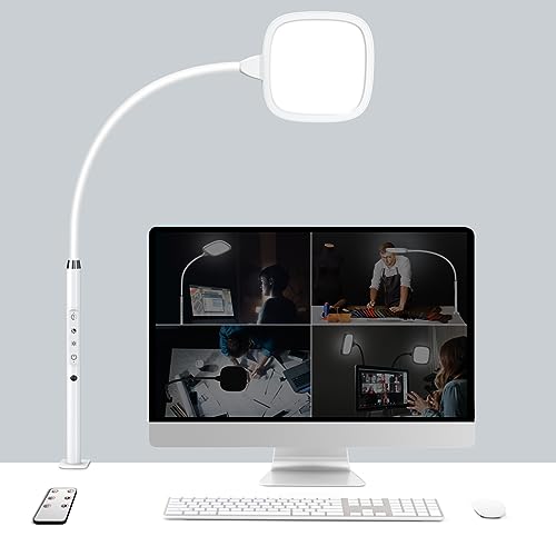 Hapfish 20W Superhell Superbreite Dimmbar Tischlampe, Schreibtischlampe LED mit Klemmbar, Tageslichtlampe mit Fernbedienung, Flexible Schreibtischleuchte für Monitor Büro Kinder Bildschirm – Weiß von Hapfish