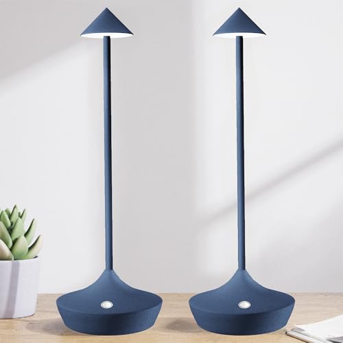 Hapfish LED Akku Tischlampe Kabellos 2er Set, Modern Aluminium Dimmbar Kabellose Tischleuchte 6000mAh, Wasserdicht, Tischlampen Aufladbar für Indoor Outdoor Nachttisch Terrasse Restaurant (Blau) von Hapfish