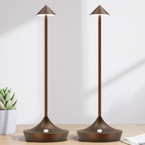 Hapfish LED Akku Tischlampe Kabellos 2er Set, Modern Aluminium Dimmbar Kabellose Tischleuchte 6000mAh, Wasserdicht, Tischlampen Aufladbar für Indoor Outdoor Nachttisch Terrasse Restaurant (Braun) von Hapfish