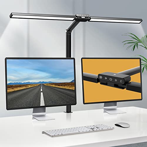 Hapfish Schreibtischlampe LED mit Klemmbar, 24W Super Lange Dimmbar Schreibtischleuchte mit Doppelter Lichtquelle, mit Lichtsensor, 5 Farbtemperatur, Tischlampe für Büro, Monitor, Studio von Hapfish