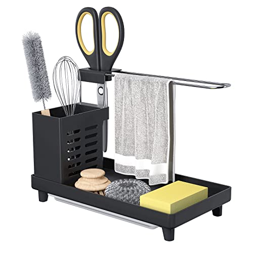 Haphome Küchen Spülbecken Organizer Spüle Sink-Organizer - Küchen Organizer Spüle Utensilien Korb für Küche & Badezimmer mit Abnehmbarer Abflusspfanne (Schwarz) von Haphome