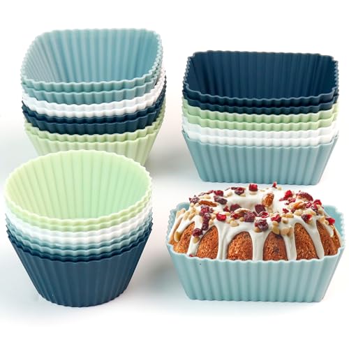 Silikon Muffinförmchen Wiederverwendbare Muffinform Backformen - 24 Stück Cupcake Förmchen Drei Modelle Rechteck,Quadrat,Kreis,BPA-Frei Kuchenform Silikon Formen für Kuchen,Eincreme und Pudding von Haphome