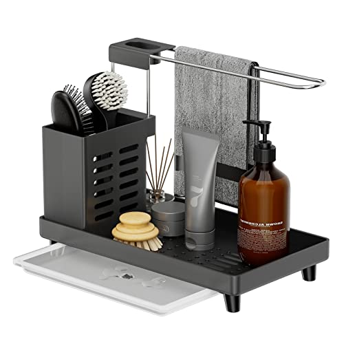 Küche Spülbecken Spüle Sink Organizer - Utensilien Korb für Küche & Badezimmer mit Abtropfschale,Klebstoff Arbeitsplatte Dual-Use Schwamm Bürste Seifenschale Halter, Für Handtücher,Handtüchern von Haphome