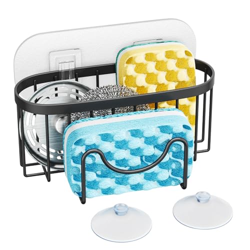 HapiRm 2-in-1 Spülbecken Organizer - Schwammhalter Küche Edelstahl Spülen Organizer, Spülschwammhalter Mit 2 Klebstoff, Schwammhalter Spülbecken für Spülenstopfen, Schwamm, Bürste, kein Bohren von HapiRm