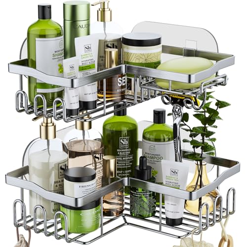 HapiRm Duschablage,Duschablage Ecke Duschregal Ohne Bohren Duschkorb mit 11 Haken Seifenschale und Rasiererhalter,Rostfrei,Badregal für Badezimmer Küche Dusche,6 Selbstklebend HapiRm Duschablage,Duschablage Ecke Duschregal Ohne Bohren Duschkorb mit 11 Haken Seifenschale und Rasiererhalter,Rostfrei,Badregal für Badezimmer Küche Dusche,6 Selbstklebend von HapiRm