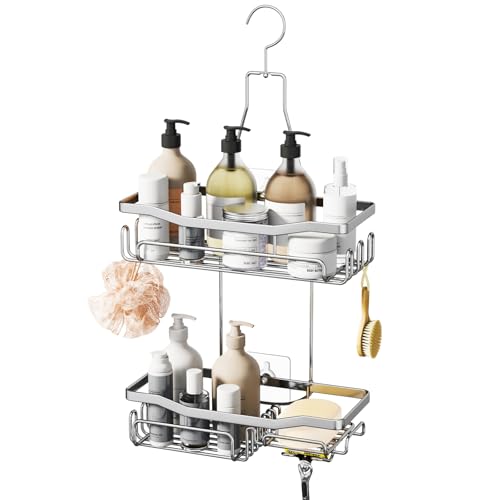 HapiRm Duschablage zum Hängen - Duschablage Hängen mit Rasierständer & Seifenhalter - Duschregal Zum Hängen mit Mehreren Haken - Hochwertiger Duschkorb Ohne Bohren Edelstahl for Badezimmer Organizer von HapiRm