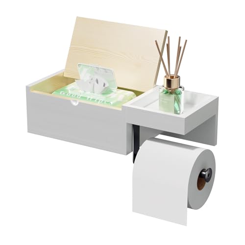 HapiRm Toilettenpapierhalter Ohne Bohren Holz - 4-in-1 Klopapierhalter WC Papier Halterung mit Feuchttücherbox, Praktischer Montierter Kein Bohren Klorollenhalter für Badezimmer und Gäste-WC von HapiRm