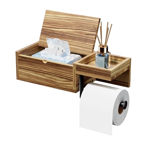 HapiRm Toilettenpapierhalter Ohne Bohren - Klopapierhalter mit Feuchttücherbox, Selbstklebender Toilettenpapierhalter Holz für Bad, WC, Küche, Braun von HapiRm