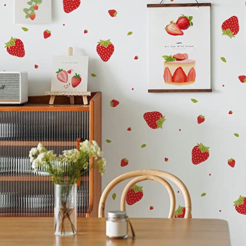 92 Stück Obst-Wandaufkleber, rote Erdbeere, DIY, bunte Wandaufkleber, Tapete für Küche, Schrank, Fenster, Land, Restaurant, Esszimmer, Kinderzimmer, Wohnzimmer von Hapihom