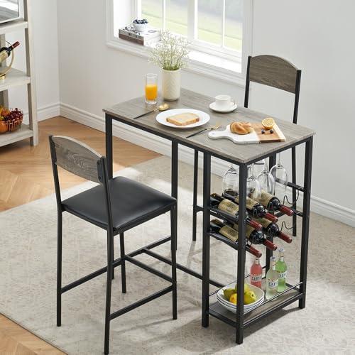 Bartisch Set 3-Teilig mit 2 Barhockern, Esstisch Küche Industriedesign mit Weinregal & Glashalter, Küchentisch mit 2 Stühlen & Stauraum, Platzsparend für Küche, Esszimmer, Wohnung, Bar 92x50x92cm-Grau Bartisch Set 3-Teilig mit 2 Barhockern, Esstisch Küche Industriedesign mit Weinregal & Glashalter, Küchentisch mit 2 Stühlen & Stauraum, Platzsparend für Küche, Esszimmer, Wohnung, Bar 92x50x92cm-Grau von Hapihom