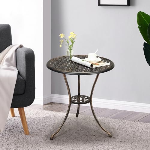 Bistrotisch Vintage-Stil, 60cm Runder Stehtisch aus Aluminiumguss, Gartentisch mit Höhe von 66cm Mit Schirmloch, Bartisch Partytisch Terrassentisch für Garten Wohnzimmer Küche Balkon von Hapihom