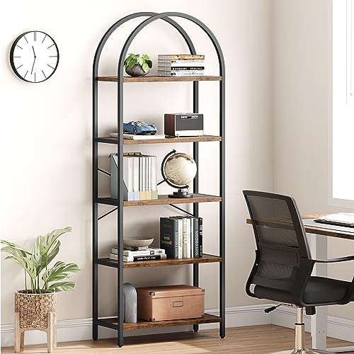 Bücherregal mit 5 Ebenen, 180cm Standregal mit Marmor-Finish, 15kg Pro Ebene, Kippsicherung offenes gewölbtes Bücherregal für Kunstausstellung, Modernes Bookshelf für Wohnzimmer, Büro 60x28x180cm - B von Hapihom