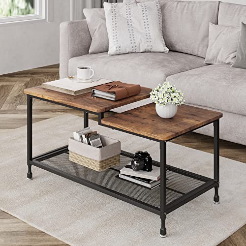 Couchtisch, Wohnzimmertisch, Quadratisch Couchtisch 2er Set, Moderne Wohnzimmertisch mit MDF Holz Regal und pulverbeschichteten Metall Stahlbeinen, Sofatisch Beistelltisch für Wohnzimmer, Balkon - A von Hapihom