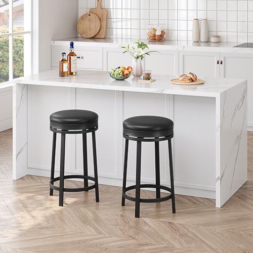 Drehbare Barhocker, 2er Set Barstühle, 61cm hoch Küchenthekenhocker mit Kunstledersitz und stabilem Metallrahmen, Hocker für Bartisch, Küchenstühle mit Metallgestell mit Fußstütze, Ohne Lehne - Schwar Drehbare Barhocker, 2er Set Barstühle, 61cm hoch Küchenthekenhocker mit Kunstledersitz und stabilem Metallrahmen, Hocker für Bartisch, Küchenstühle mit Metallgestell mit Fußstütze, Ohne Lehne - Schwar von Hapihom