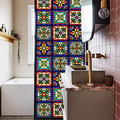 Fensterfolie, Blickdicht Selbsthaftende Sichtschuzfolie, 45 x 100 cm Bunt Statische Folie, Keine Klebeverbindung 3D Regenbogen Folie Fenster, Anti-UV Regenbogen Optik mit Retro-Fliesen Motiv Fensterfolie, Blickdicht Selbsthaftende Sichtschuzfolie, 45 x 100 cm Bunt Statische Folie, Keine Klebeverbindung 3D Regenbogen Folie Fenster, Anti-UV Regenbogen Optik mit Retro-Fliesen Motiv von Hapihom