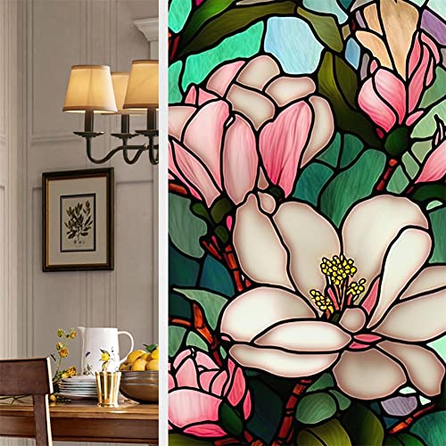 Fensterfolie, Blickdicht Selbsthaftende Sichtschuzfolie, 60 x 100 cm Bunt Statische Folie, Keine Klebeverbindung 3D Regenbogen Folie Fenster, Anti-UV Regenbogen Optik mit Retro-Blumen Motiv von Hapihom