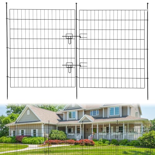 Gartenzaun Metall, 15 Panels Teichzaun (81cm H x 74cm B), Steckzaun Keine Graben Tier Barriere Fechten, Gitterzaun Set Oberbogen, Rostfrei Metalldraht Panel Grenze für Hunde Hof, Terrasse - Mit Tür von Hapihom