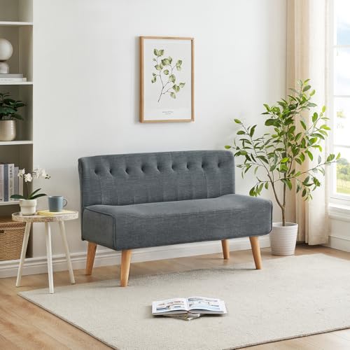 Hapihom 2-Sitzer Stoffsofa, Kleine Couch mit Leinenoptik & Holzbeinen, Moderne Loungesofa Einfache Montage, 117 x 56 x 78 cm Mini Sofa für Wohnzimmer Schlafzimmer Wohnung Büro von Hapihom