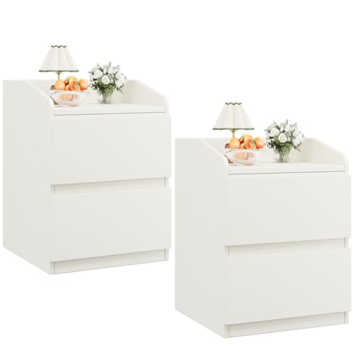 Hapihom 2er Set Nachttisch, Nachtkommode mit 2 Schubladen, wasserfester Beistelltisch für Wohnzimmer und Schlafzimmer, 40 cm T x 60 cm B x 58 cm H von Hapihom