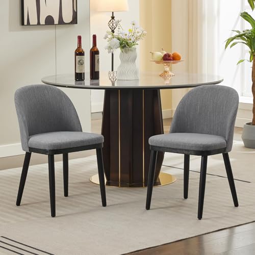 Hapihom Esszimmerstuhl 2er Set, Küchenstuhl bis 150 kg belastbar, Polsterstuhl aus Flachs mit Gebogene Rückenlehne & dicken Kissen Sitz, Esszimmerstühle für Wohnzimmer, Esszimmer, Küche - B von Hapihom