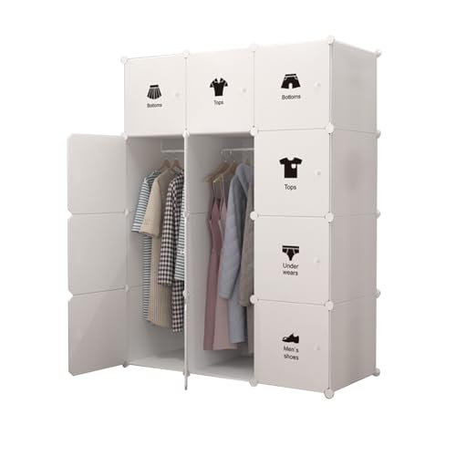 Hapihom Kleiderschrank, Regalsystem Kleiderschrank aus 12 Würfeln & 2 Kleiderstange, Faltbarer Modulare Schrank Kunststoffschrank mit Türen, für Schlafzimmer Wohnzimmer 111x47x147cm Hapihom Kleiderschrank, Regalsystem Kleiderschrank aus 12 Würfeln & 2 Kleiderstange, Faltbarer Modulare Schrank Kunststoffschrank mit Türen, für Schlafzimmer Wohnzimmer 111x47x147cm von Hapihom