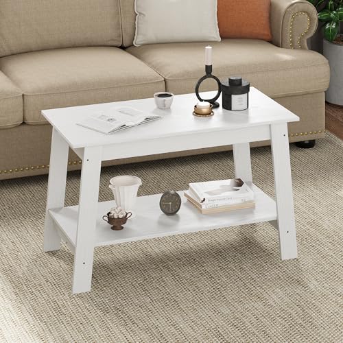Hapihom Kleiner Couchtisch Fürs Wohnzimmer, Wohnzimmertisch 2 Ebenen Mit Stauraum, Rustikales Design Coffee Table Aus Holz Mit Ablage, Für Kleine Räume, Wohnzimmer, Balkon, Büro 80 x 39 x 48 cm - B von Hapihom