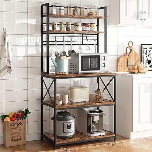 Hapihom Küchenregal mit 5 Ablagen, Standregal mit 6 S-Haken & Gitterplatte, Mikrowellen-Regal Bäckerregal Aufbewahrungsregale für Mikrowelle, Kochutensilien, Töpfe und Pfannen 80 x 40 x 160 cm von Hapihom