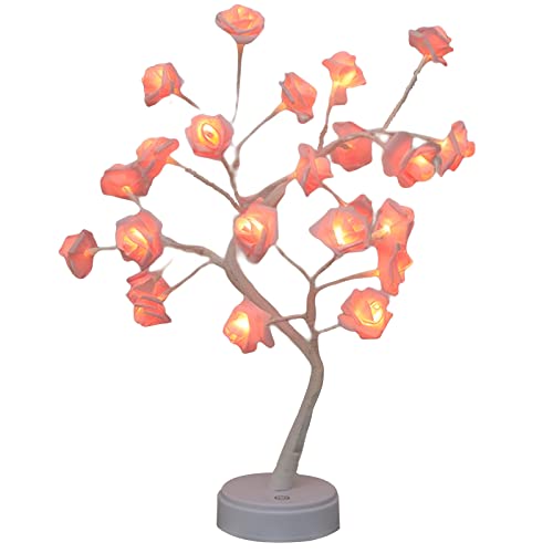 Hapihom LED-künstliche Rosenblüten-Baum-Lichter, Valentinstag-Tisch-Bonsai-Baum-Lichter mit 36 LED-beleuchteten Baum für Zuhause, Hochzeit, Schlafzimmer, Tischdekoration Pinke Rose von Hapihom